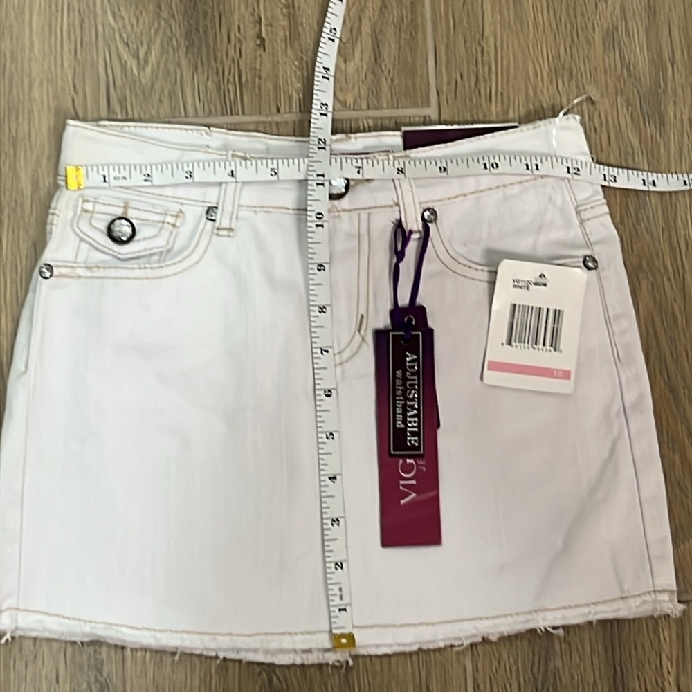 Vigoss Skirt Jean Girl Size 10 White Adjustable Waist Bling Rhinestone Fray Mini - Picture 8 of 10
